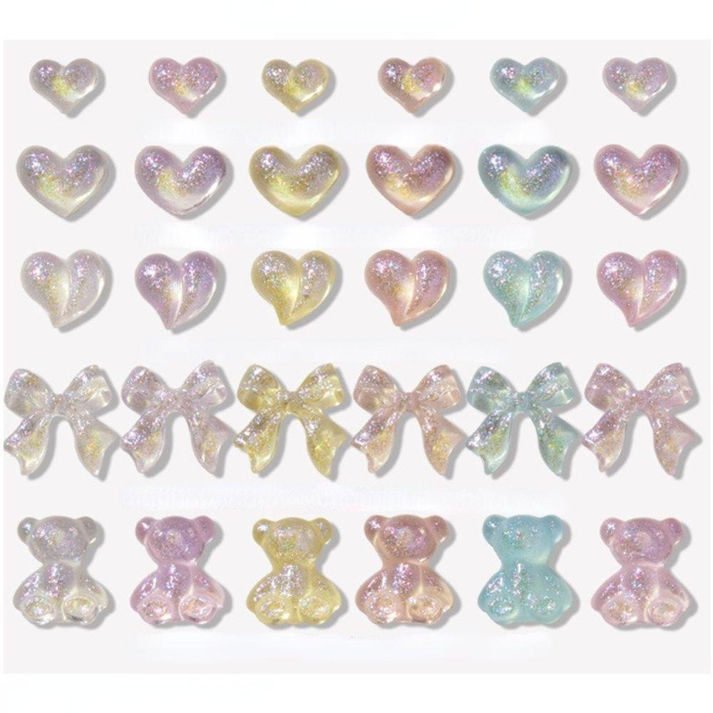 OCEANMAP Phụ Kiện Trang Trí Móng Nghệ Thuật Hình Nơ / Trái Tim Lấp Lánh Xinh Xắn
