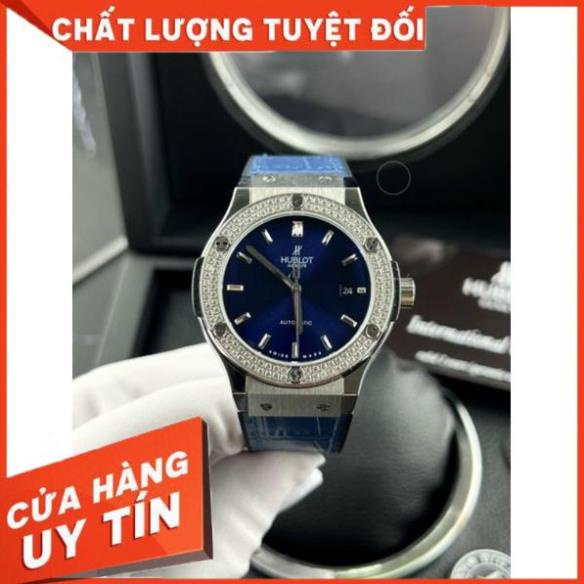 Đồng hồ nam tay nhỏ Đồng hồ cơ nam lộ cơ dây da Hublot size 42mm.