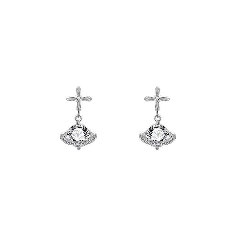 Bông Tai Mạ Bạc 925 Hình Hành Tinh Đính Đá Zircon Phong Cách Hàn Quốc Thời Trang