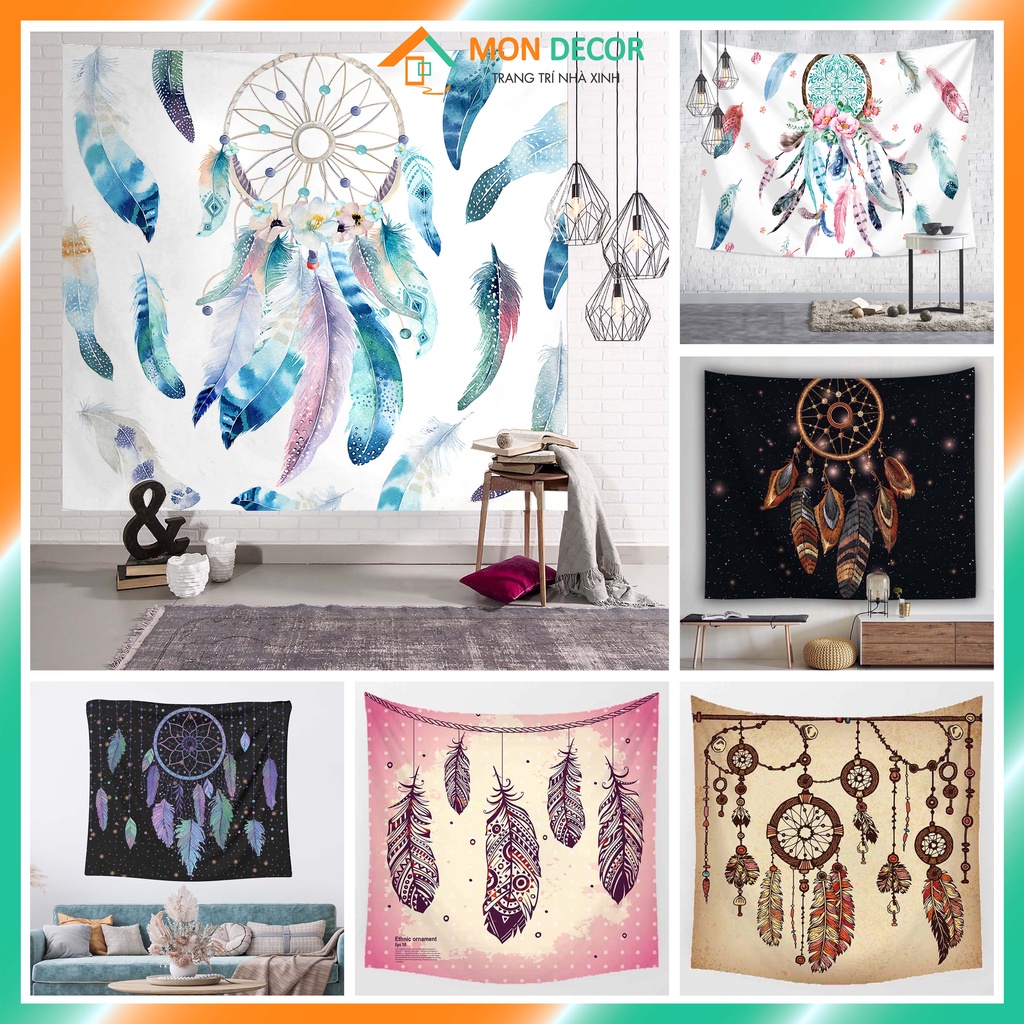 [FREESHIP XTRA] Tranh vải decor Dreamcatcher - Tranh vải treo tường lông vũ [TẶNG đinh treo]