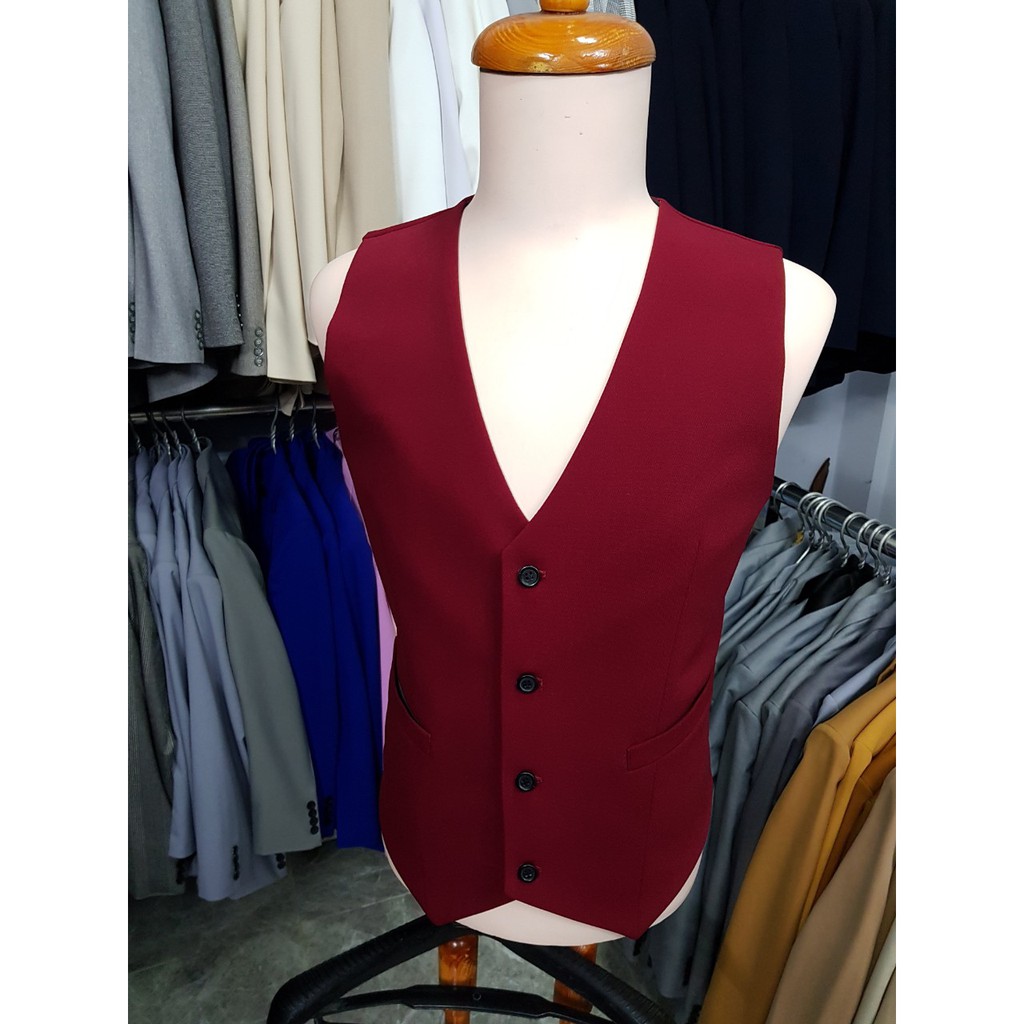 Áo gile nam ôm body màu đỏ đô mềm mịn + nơ đen