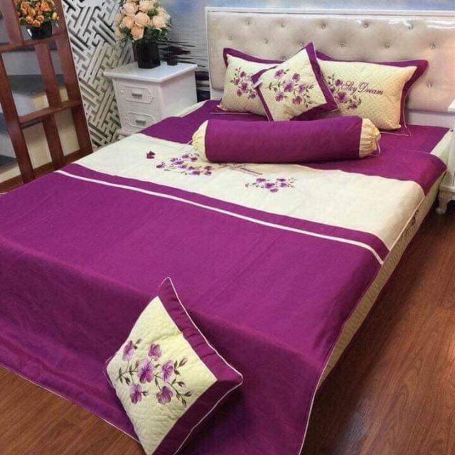 [freeship] Combo 7 Món Chăn Ga Gối Satin Cotton Hàng Đẹp Đủ Kích Thước Màu tím hồng