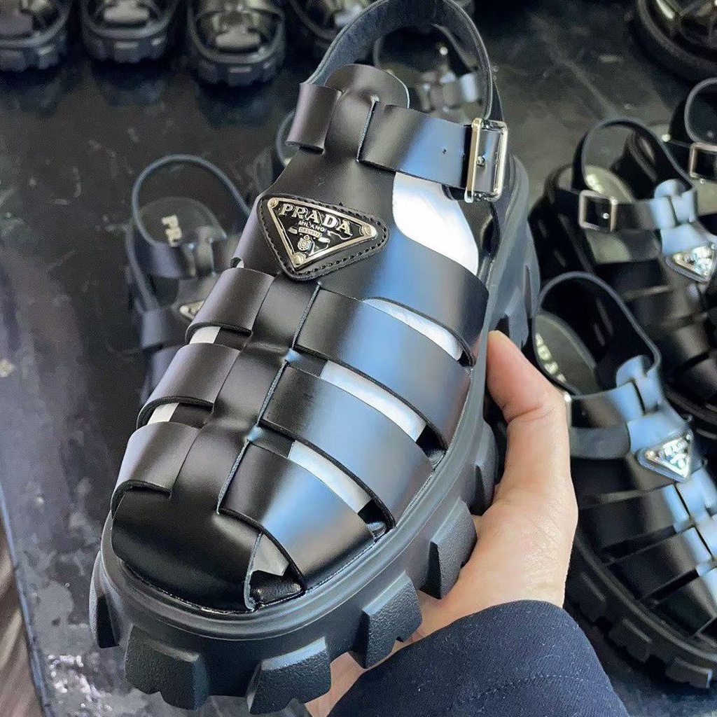 PRADA Xăng Đan Đế Dày In Hình Tam Giác Thời Trang 2022 Dành Cho Nữ