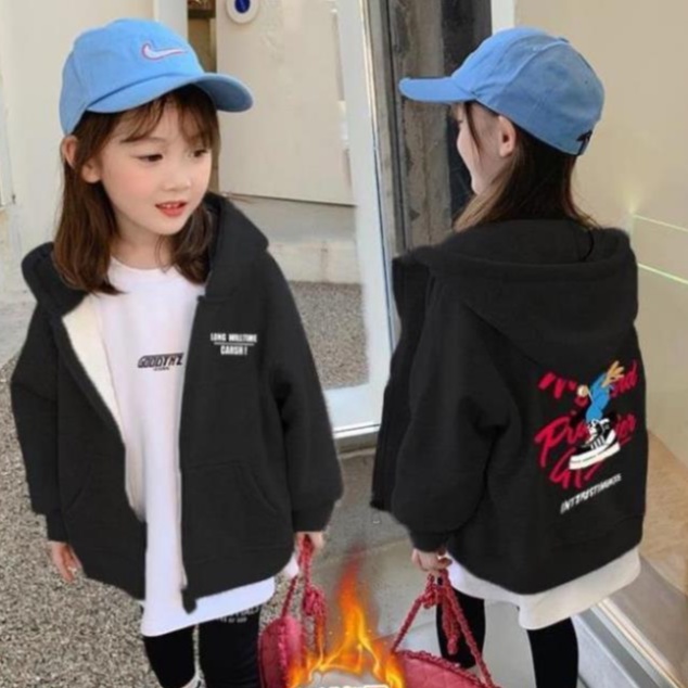 Áo khoác nỉ thể thao form rộng, lót bông có mũ bé gái 9 10 11 12 tuổi☑️ Thời trang size đại 25kg 30kg 35kg 40kg