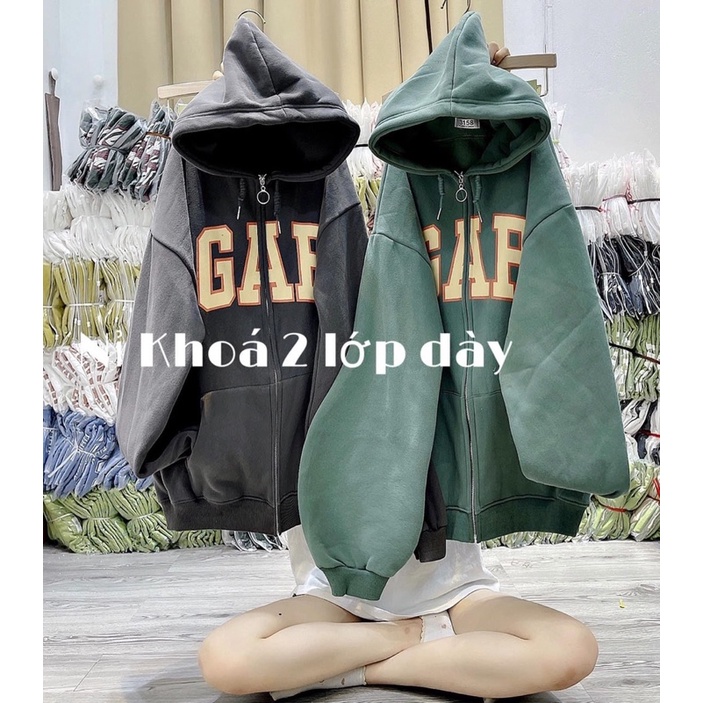 Áo Khoác Nỉ Hoodie Zip Kéo Khoá Chữ GAP Chất Nỉ Ngoại 2 Lớp Dày Dặn Form Rộng Tay Phồng-Unisex Nam Nữ( Hàng Sẵn)