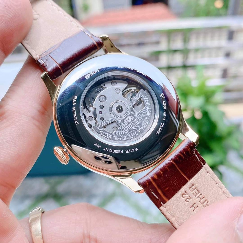 Đồng hồ Nam Orient Caballero FAG00002W0 Size 43mm,Hở tim,Mặt trắng,Viền vàng-Máy cơ tự động Automatic-Dây da nâu