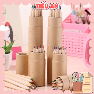 Bộ viết/ Ống bút chì màu - 12 màu (hộp giấy đơn giản)