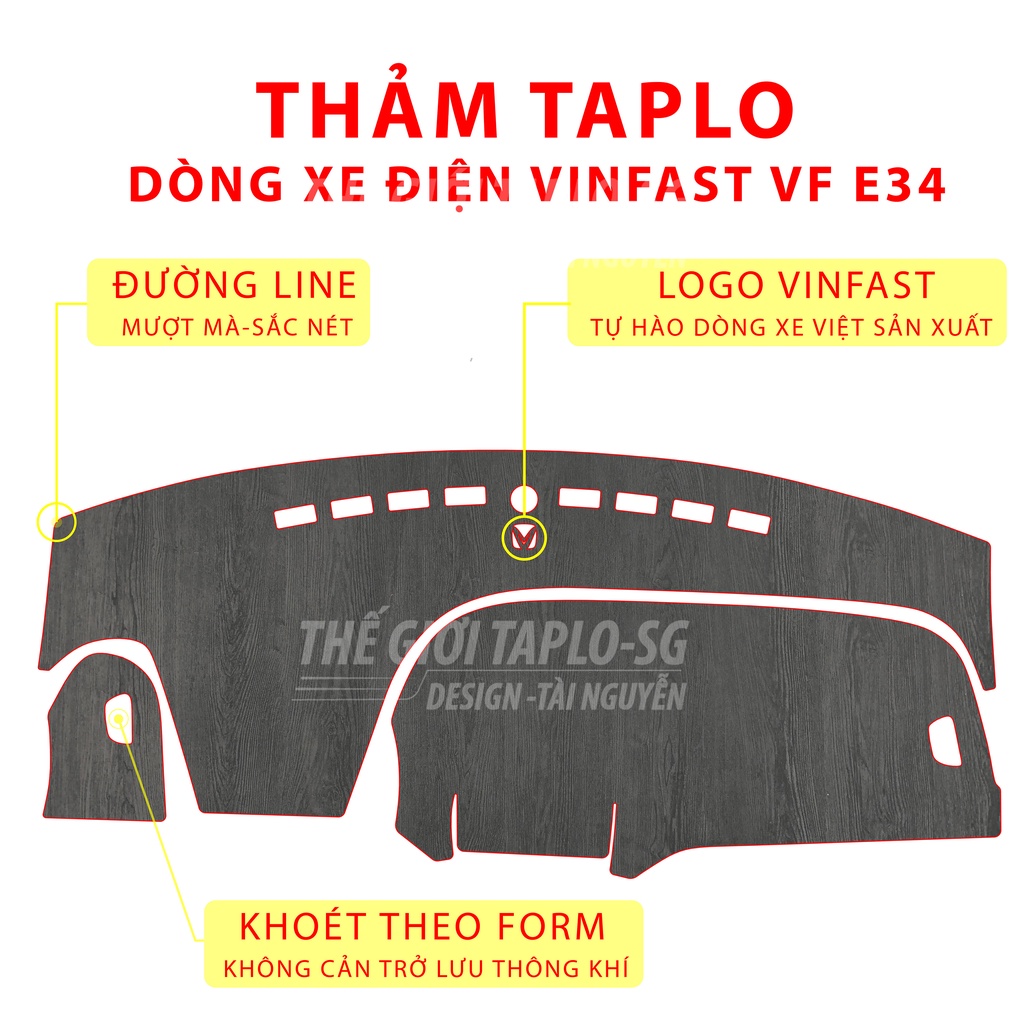 [XE ĐIẸN VF-E34] Thảm Taplo chống nắng và trang trí da cacbon, da vân gỗ đen nâu cao cấp chuẩn form