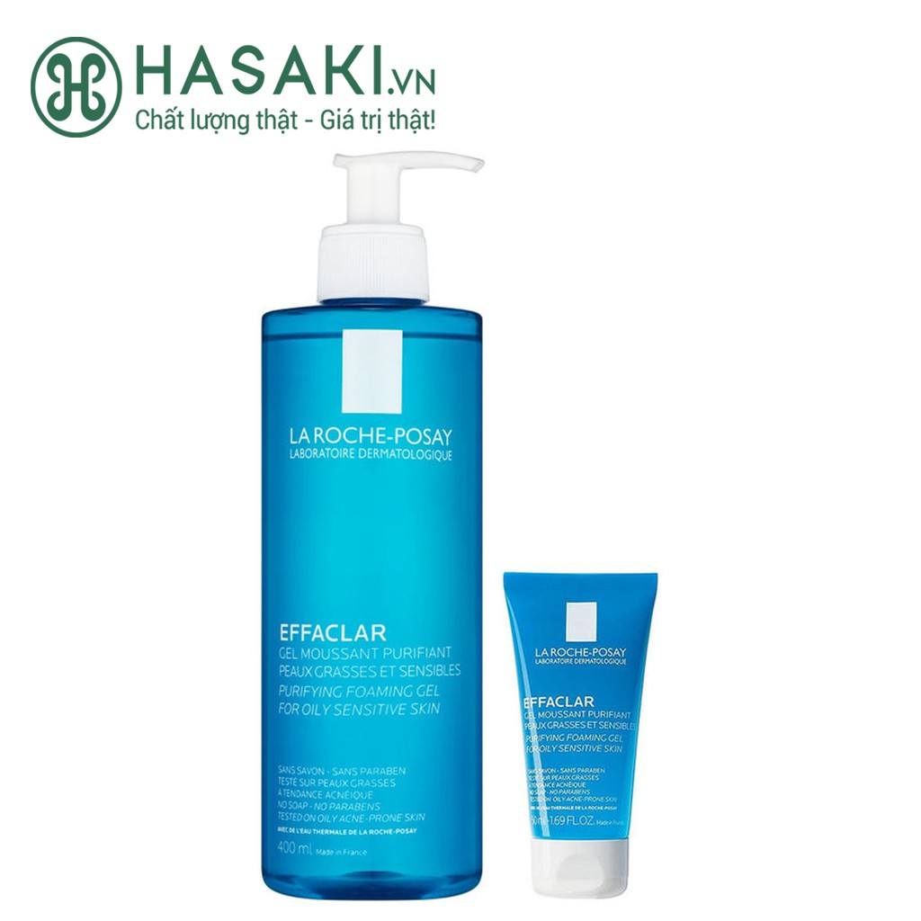 Combo La Roche Posay Gel Rửa Mặt Da Dầu, Nhạy Cảm Effaclar Gel Moussant Purifiant 400ml + 50ml