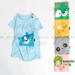 Đồ Bộ Bé Trai, Bé Gái K.WOO Vải Thun Lạnh Hình Động Vật Dễ Thương, Bộ Cộc Tay Cho Bé Cài Vai Mặc Nhà Minky Mom KW2105