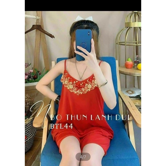 Bộ Đùi Thun Lạnh 2 Dây Phối Ren Đính Nơ