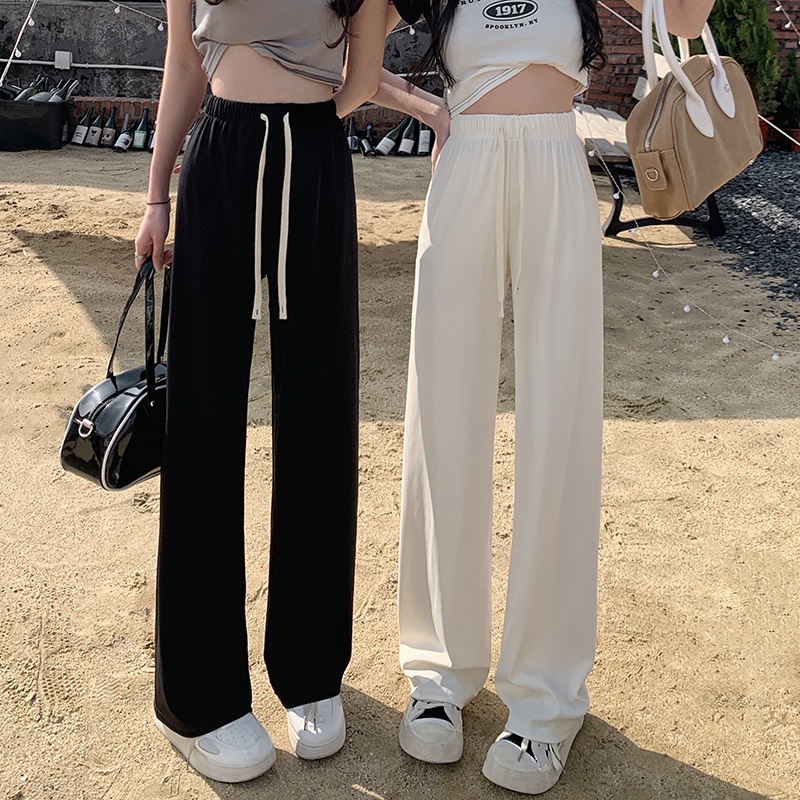 Quần Dài Thể Thao Lưng Cao Ống Rộng Phối Dây Rút Thời Trang Năng Động Cho Nữ