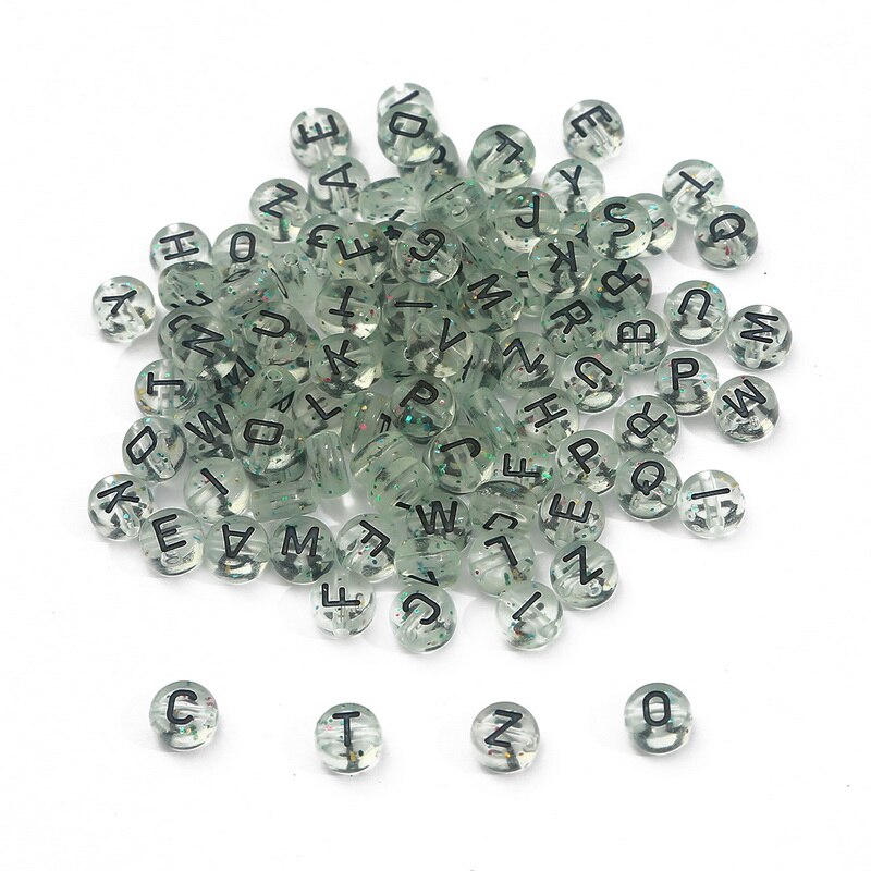Bộ 100 hạt acrylic tròn 7mm in chữ cái làm trang sức