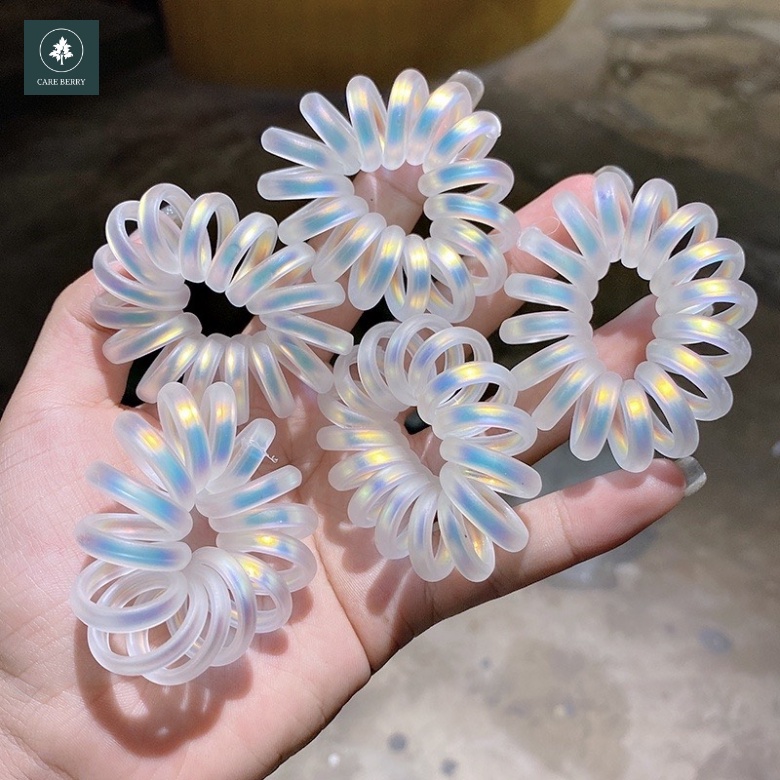 Dây buộc tóc lò xo trong suốt màu Hologram phản quang ánh sáng cầu vòng