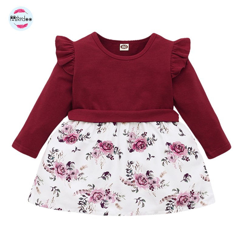 Áo Đầm Mikrdoo Dành Cho Bé Sơ Sinh Thiết Kế Tay Dài In Hình Hoa Dành Cho Bé Dự Tiệc