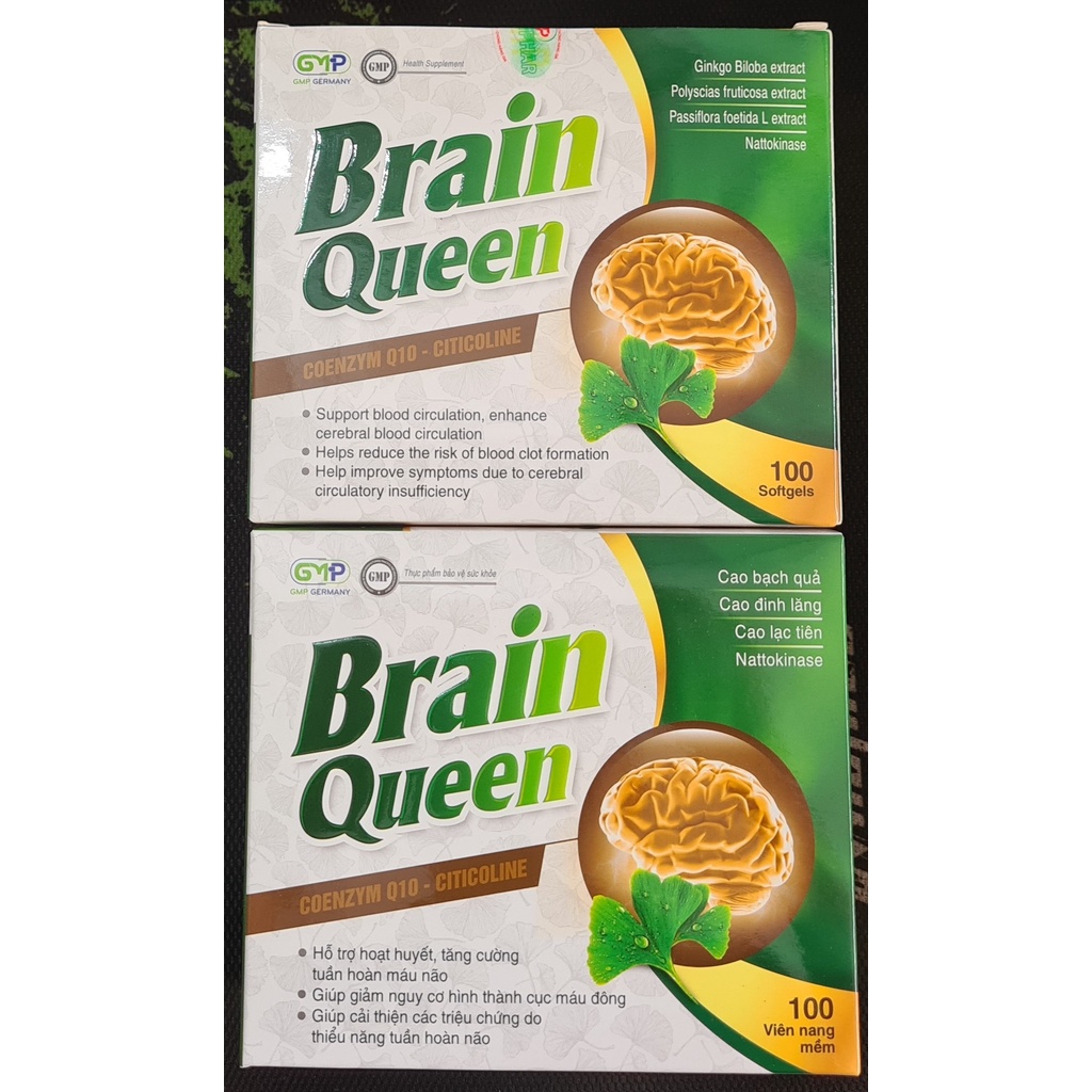 Viên uống bổ não Brain Queen (Hộp 100 viên) - Hỗ trợ hoạt huyết, giảm hình thành cục máu đông, tăng cường tuần hoàn não