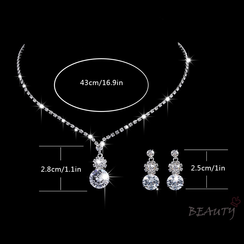 Bộ Vòng cổ + Bông Tai Tua Rua Đính Đá Zircon Sang Trọng Cho Cô Dâu