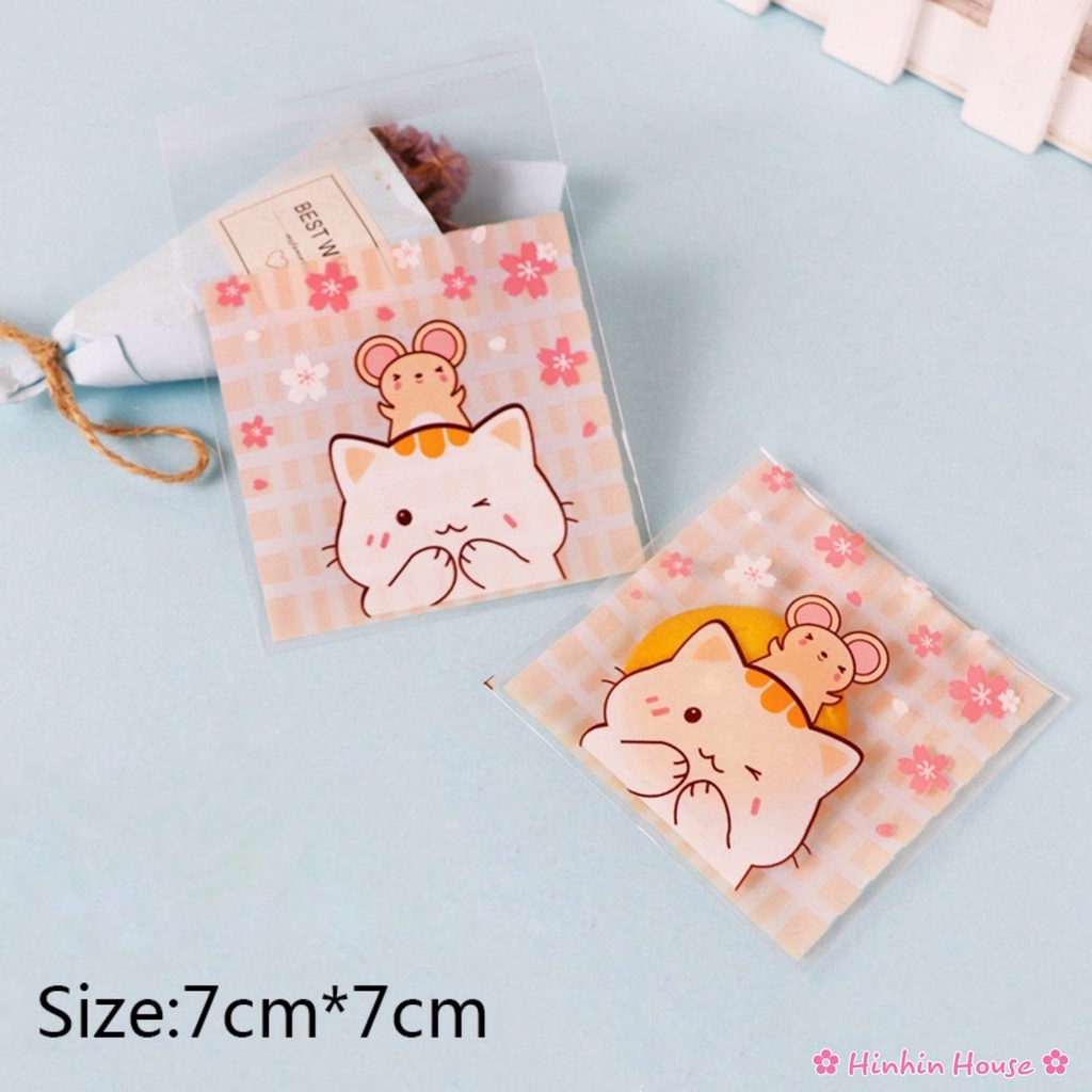 Túi Opp Dán Miệng Hoạ Tiết Bé Mèo Xinh Xắn Size 7*7+3cm - Túi Bóng Kính Size Nhỏ