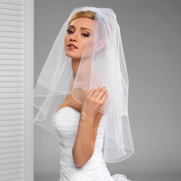 Bridal Veils Popular Two Layers Flowing Ribbon Short  women