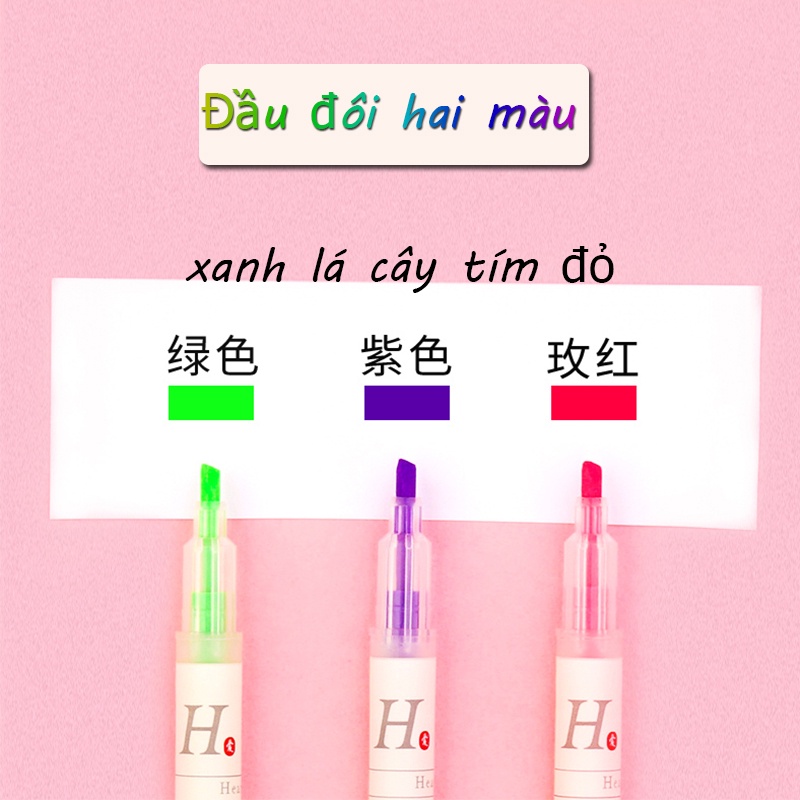 Set 3 Bút Đánh Dấu Hai Đầu Màu Sắc Rõ Ràng Chất Lượng Cao Tiện Dụng, bút dạ quang 2 đầu, bút đánh dấu 2 đầu, highlight
