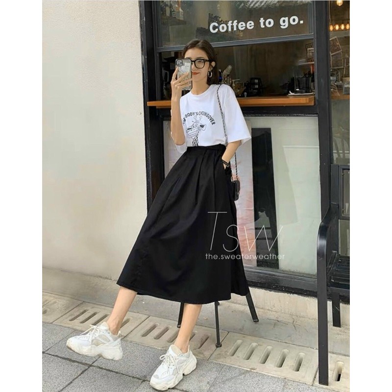 Chân váy BASIC SKIRT form suônh dài lưng chun ko kén dáng form chuẩn dễ mix chất vải kaki | BigBuy360 - bigbuy360.vn