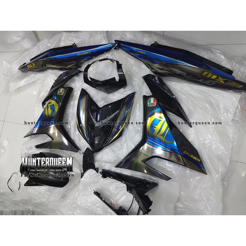 Tem Exciter 150. Tem LC, xe đen, tem xanh. Chất liệu crom. Chỉnh sửa theo yêu cầu. Sắc nét, bền màu, chống nước