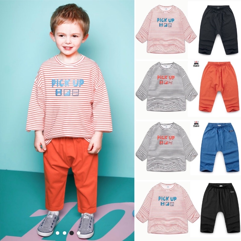 Bộ cotton dài tay jbouin05 kẻ ngang chữ pick up JL2