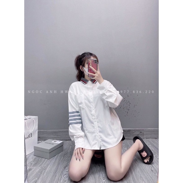 Áo Sơ Mi Dài Tay 4 Vạch Tay Màu Trắng, Áo Sơ Mi Form Rộng Unisex | BigBuy360 - bigbuy360.vn