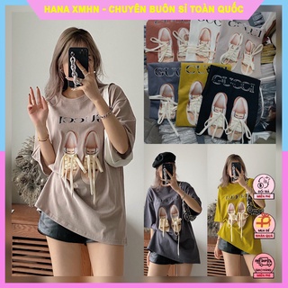 Áo Phông Nữ Chất Cotton Dày Dặn Hình Đôi Giày Dáng Rộng