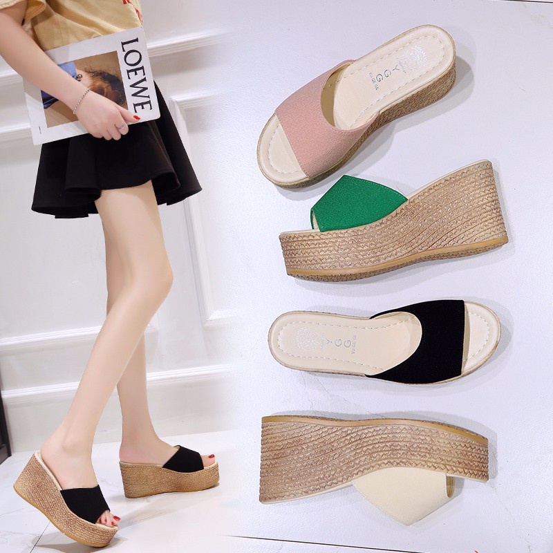 Dép Đế Dày 9CM Hở Mũi Thiết Kế Đơn Giản Thời Trang Hàn Quốc Cho Nữ