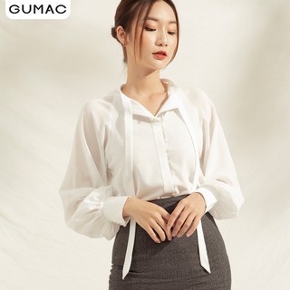 Áo sơ mi nữ ráp lăng buột nơ AA1150 GUMAC