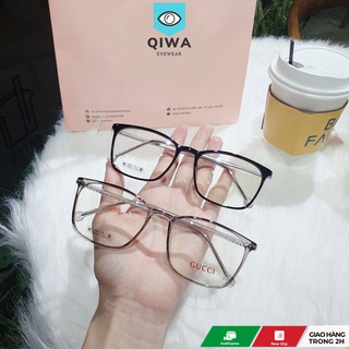 Gọng kính cận mắt vuông Qiwa Eyewear 8252, Kính mắt nữ vuông nhựa dẻo càng phối kim loại
