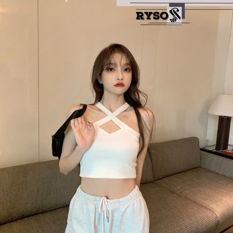 Áo kiểu nữ croptop chất thun mềm mịn cổ yếm siêu xinh