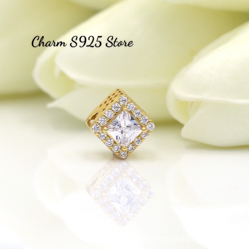 charm pan vàng đá vuông lớn bạc s925 cao cấp