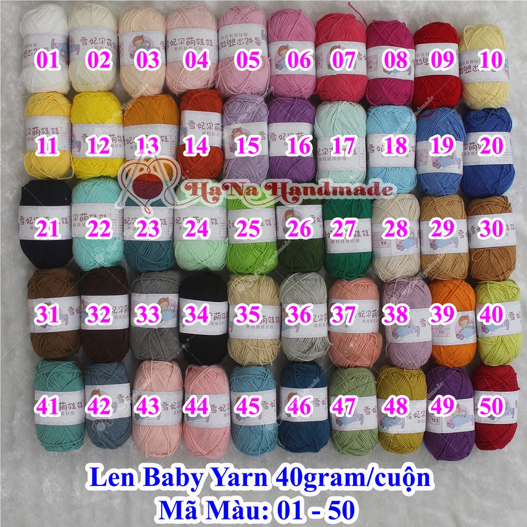 Len baby / Baby Yarn 40g/ cuộn ( Màu 1-50 )
