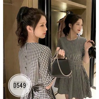 Bigsize Đầm caro nơ lưng D549