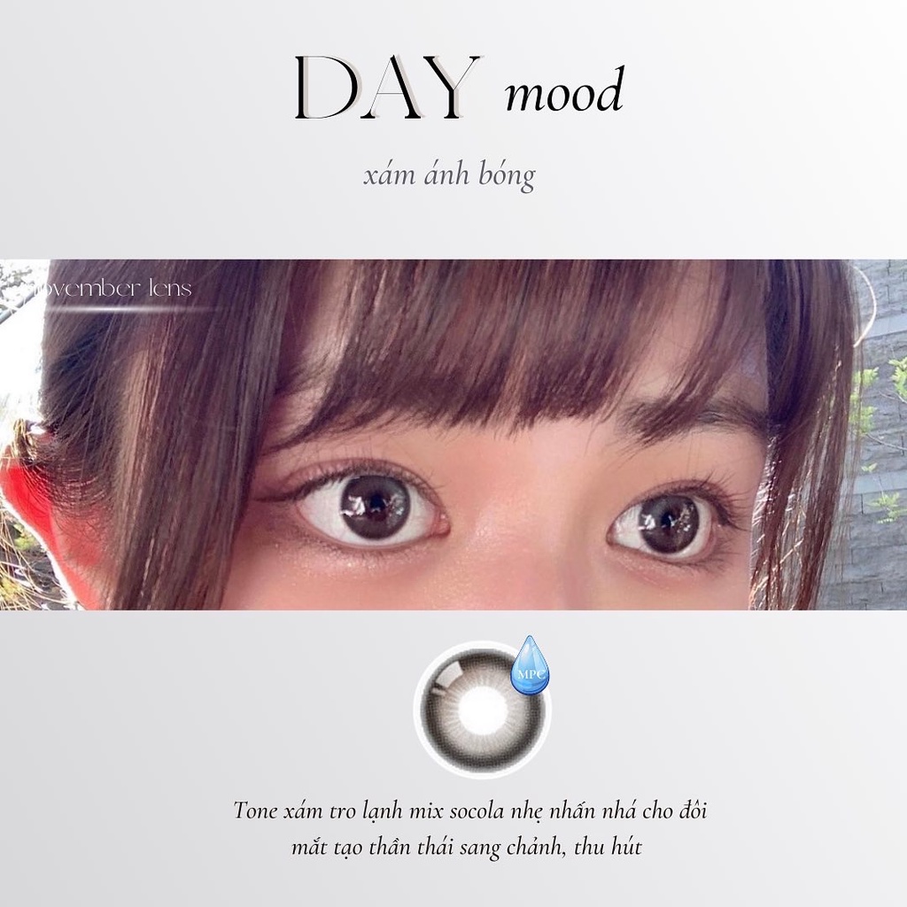 Kính áp tròng xám lạnh ánh bóng DAYMOOD GRAY chất liệu cấp ẩm cho mắt khô và chống tia UV