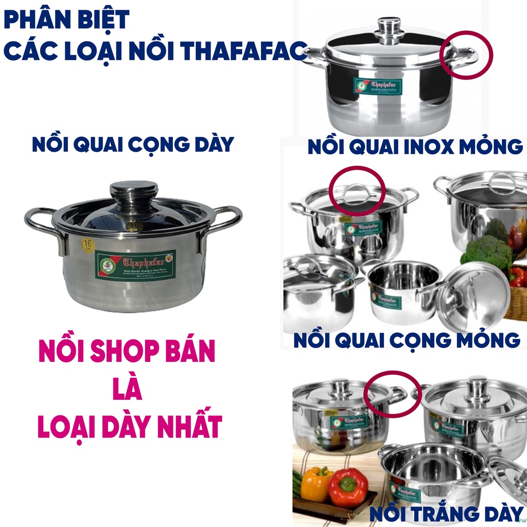 Nồi inox 304 3 đáy Thaphafac đường kính 32-34-36 cm nồi dày dặn, đáy 3 lớp giữ nhiệt, quai cách nhiệt, dùng được bếp từ