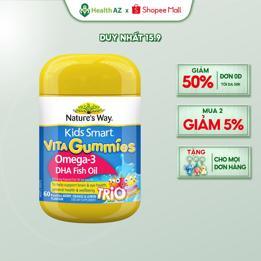 Kẹo Dẻo Dầu Cá Vị Trái Cây Trẻ Em NATURE'S WAY Tốt Cho Não Bộ Và Mắt, Hộp 60 Viên
