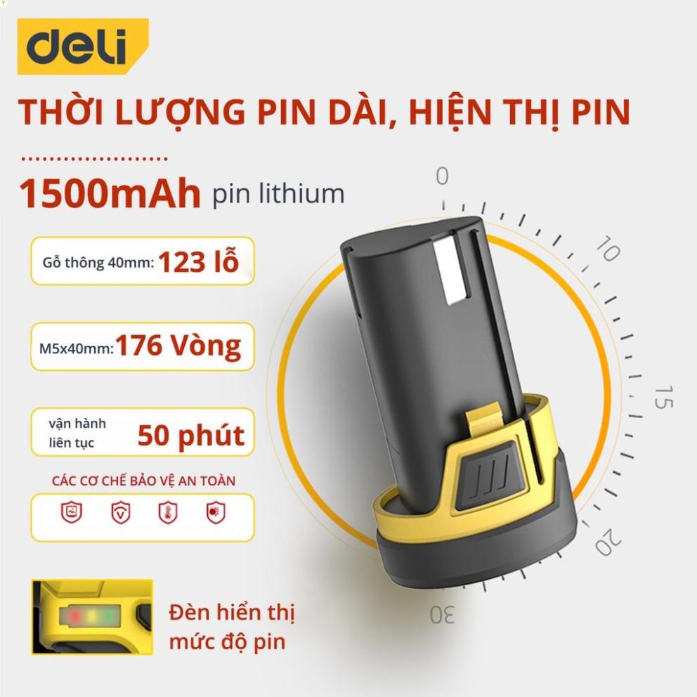 Máy Khoan Bắt Vít Không Dây Deli Chính Hãng Chạy Pin - Nhỏ Gọn, Tiện Dụng - Dùng Cho Sửa Chữa Vật Dụng - DL6261 .