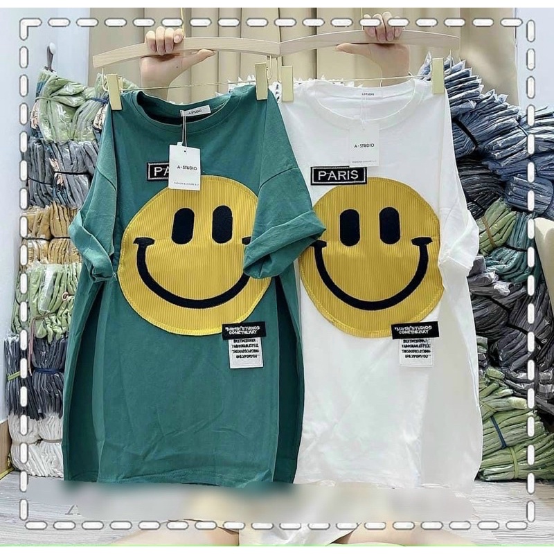 Áo thun tay ngắn đắp mặt cười form siêu rộng nam nữ