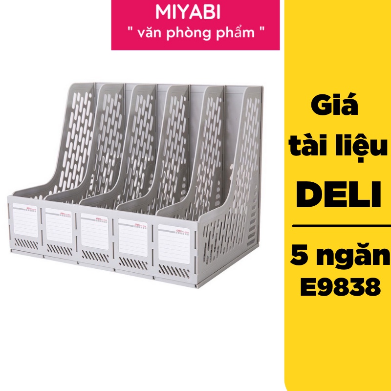 Kệ đựng tài liệu Deli 5 ngăn đứng để bàn dùng cho văn phòng màu Ghi xám - nhựa PP cao cấp - E9838