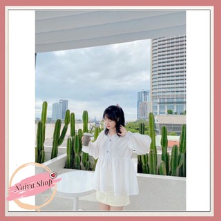 Áo babydoll cúc gỗ tay phồng 🌸 áo voan tơ phối nút cực xinh