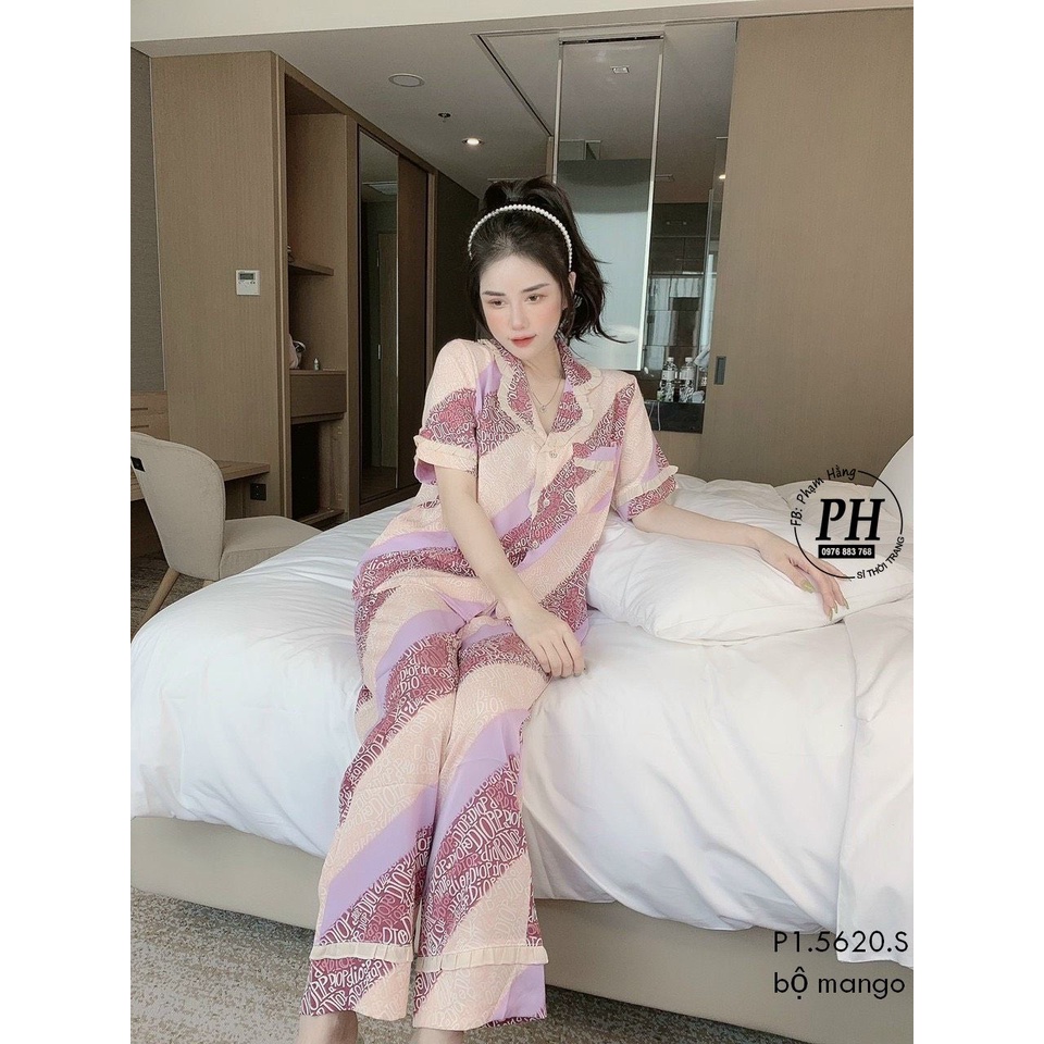 Bộ Pijama Lụa  Ngắn Tay họa tiết dễ thương hàng cao cấp đường may tỉ mỉ