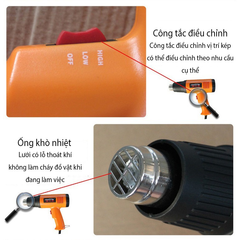 Máy Khò Nhiệt, Màng Co, Đóng Seal, Thổi Hơi Nóng 1500W (Có Điều Chỉnh Nhiệt)