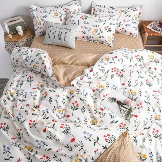 Bộ vỏ chăn ga gối 4 món Cotton Poly hoa mùa hạ