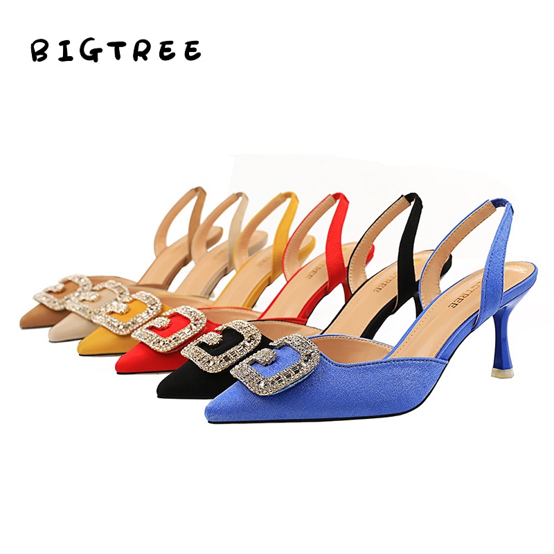 Giày cao gót BIGTREE 896-2 7cm mũi nhọn bề mặt da lộn có khóa kim loại thời trang dành cho nữ