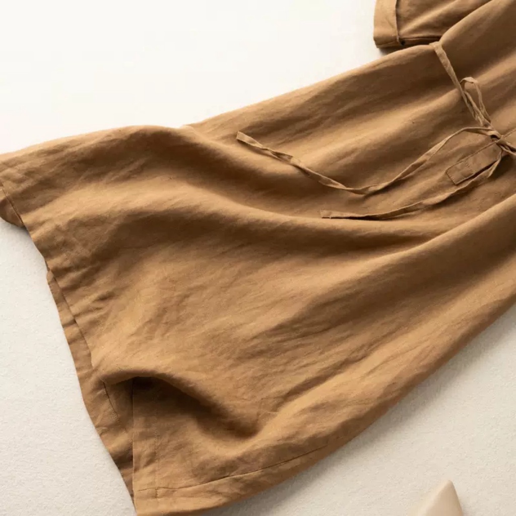 Đầm linen suông công sở cổ sơ mi thiết kế trẻ trung, Đầm suông tay lỡ kèm đai rời thời trang hè thu Da161