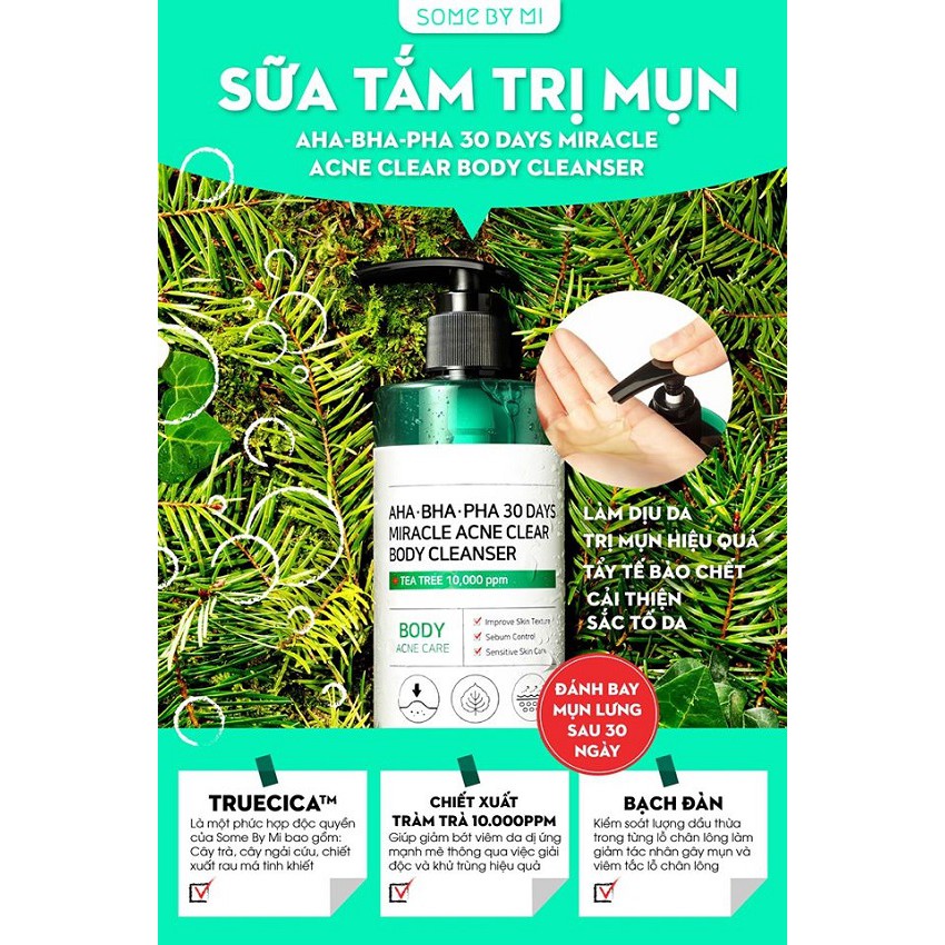 Sữa tắm sạch mụn lưng Some By Mi AHA-BHA-PHA 30 Days Miracle Acne Clear Body Cleanser 400ml Auth Hàn Quốc