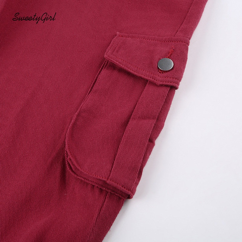 Quần Dài Thể Thao Dáng Suông Lưng Thấp Màu Đỏ Trơn Có Túi Và Khóa Kéo Thời Trang 2022 Cho Nữ